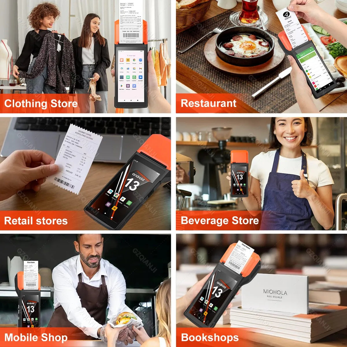 4G Android 13/14 Handheld POS Printer with 58mm Thermal Printing, 1D2D Scanner, NFC optional Compatible with Loyverse POS, Grab