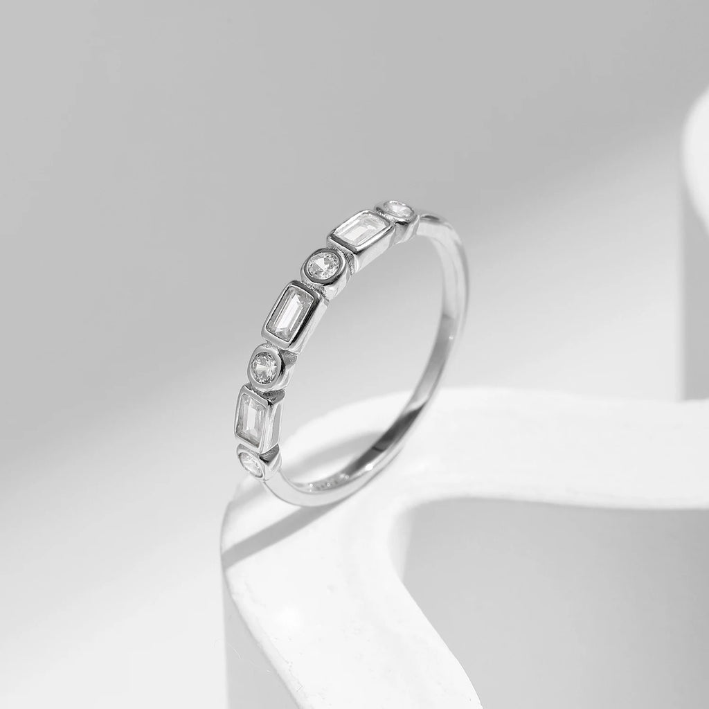 MODIAN 925 Sterling Silver Fashion Round Rectangle Dazzling Clear CZ Band Ring For Women Wedding Engagement Fine Jewelry