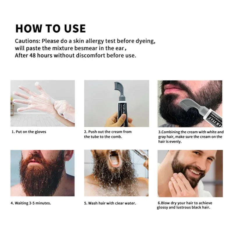 Beard Dye Shampoo Natural Beard Hair Dye Shampoo Moustache Cream Hair Dye Color Blackening Anti Hair Loss Treatment Shampoo