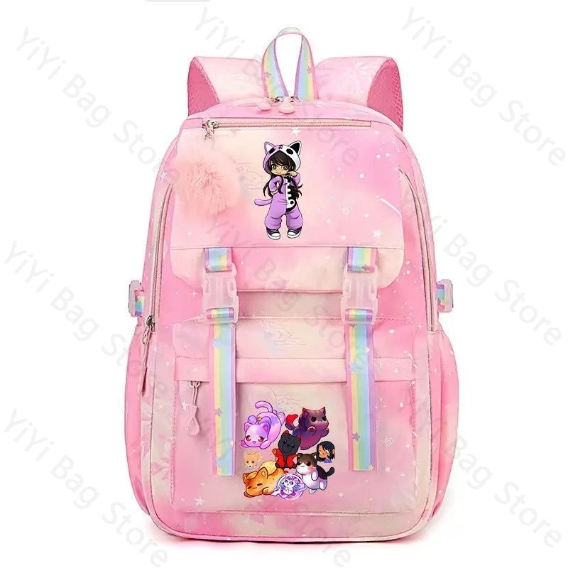Aphmau Backpack Cartoon Fashion Lightweight Student School Bag Boys Girls Durable Nylon Large Capacity Travel Backpacks Gift