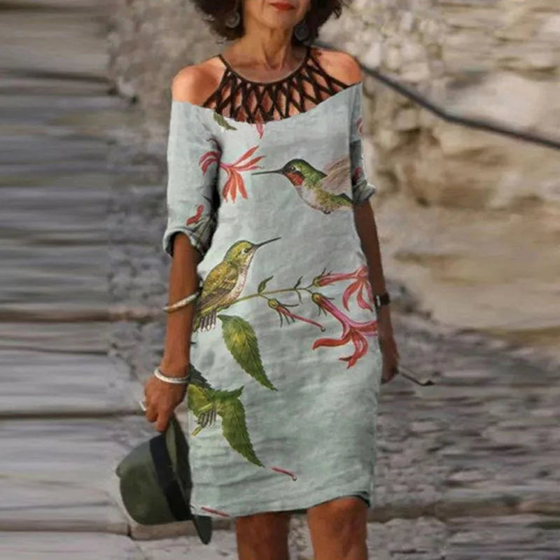 Fashion Retro Printing Women Dress Sexy V-Neck Short Sleeve Loose Beach Homewear Dress Summer Casual Comfy Female Model Dress