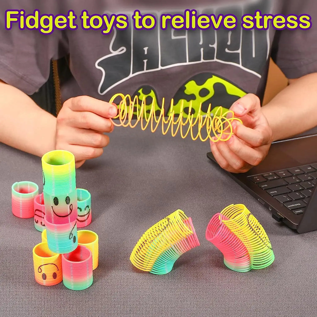 Multi-Size Rainbow Magic Spring Ring Toys Children's Birthday Party Gifts Guest Giveaways Small Gifts Pinata Flexible Fun Toys