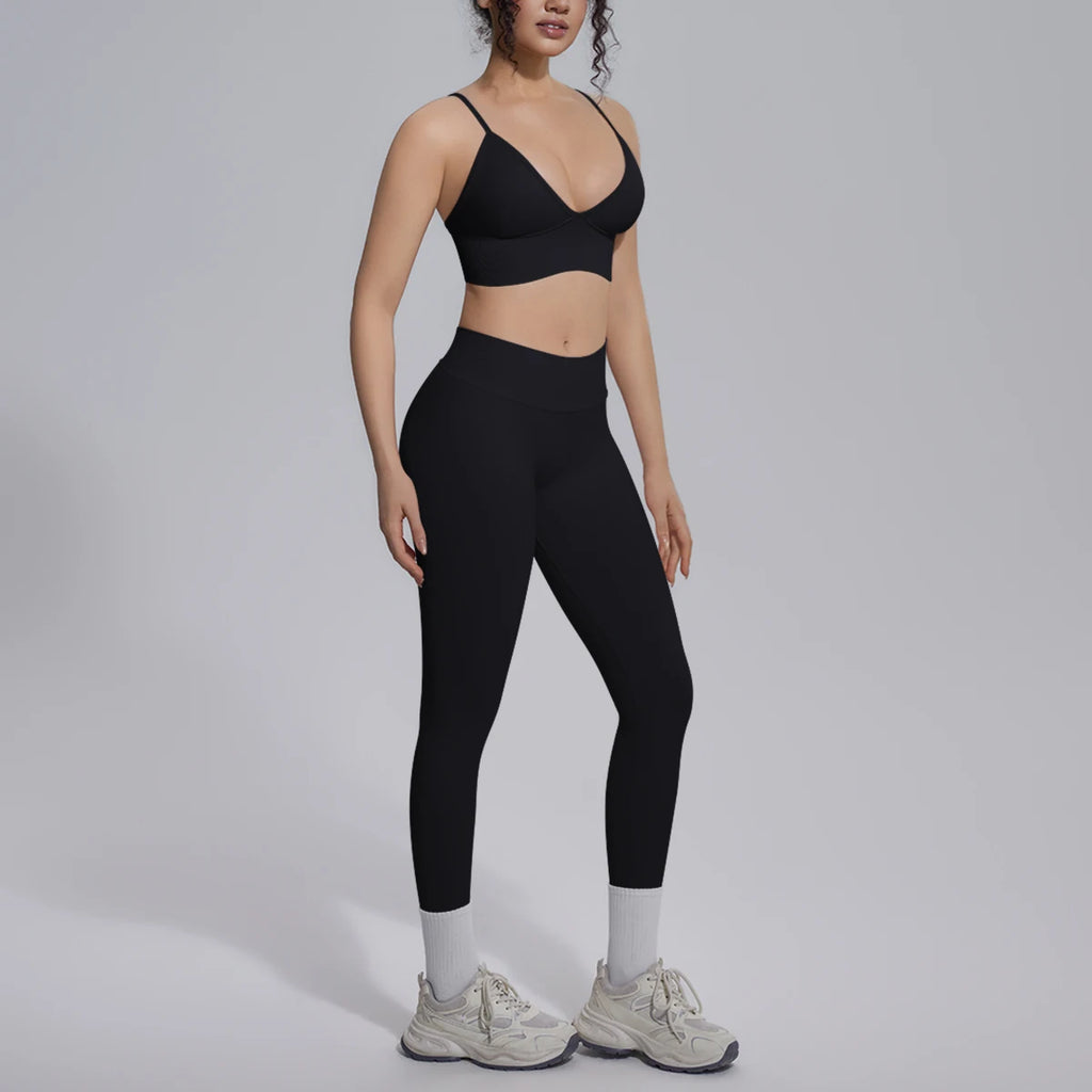2PCS Woman Yoga Set Shockproof Workout Top Sexy Yoga Bra with Chest Pad High Stretch Seamless Fitness Pants Gym Yoga Set