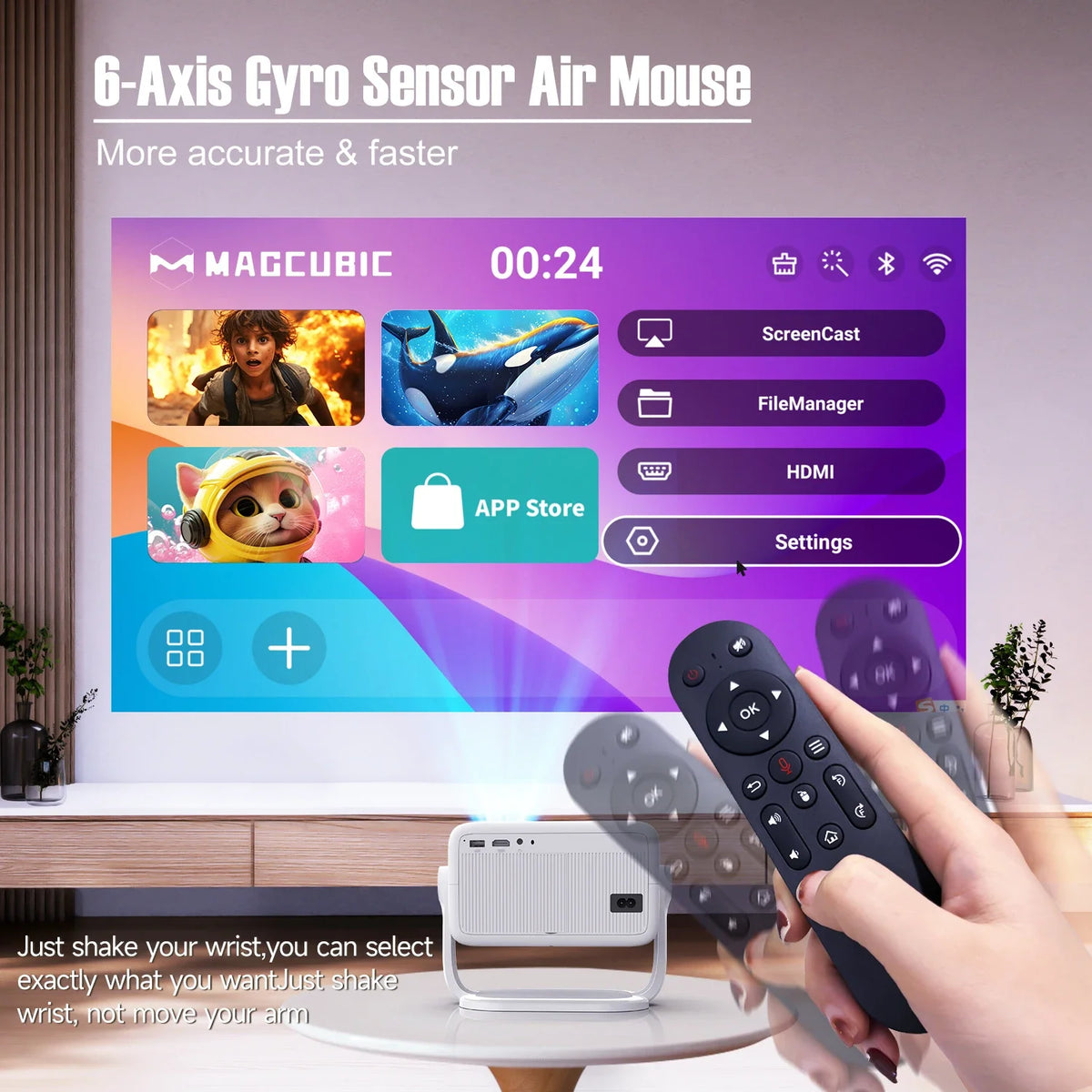 Magcubic L018 650ANSI 1080P Native Projector, 360° Rotation, Auto Focus & 6D Keystone, Android 14 WiFi6 BT5.4 8K Decoding Portable