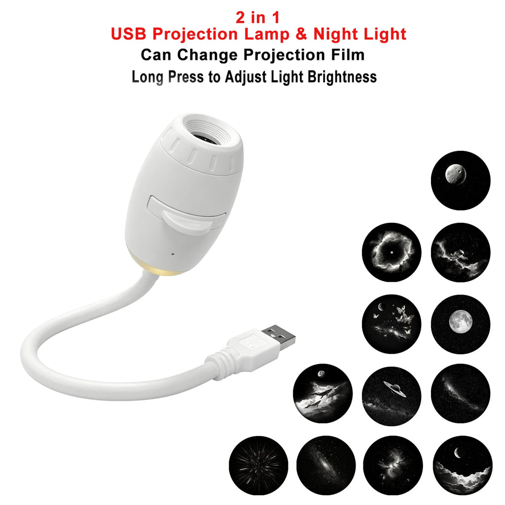 USB Galaxy Projector Light Car Roof Projection Lamp Atmosphere Ambient Light Saturn Starry Star Light Party Decor Romantic Light