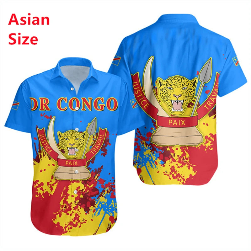 New Summer 3D Congo National Flag Printing Mens Shirt Graphic Short Sleeves Women Clothing Fashion Harajuku Tops Man Shirt Tees