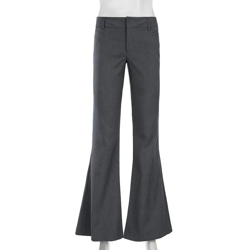 American Low Waist Bell Bottoms Y2K Fashion Streetwear Slim Wide Leg Pants Spring New Simple Basic Solid Ladies Suit Trousers