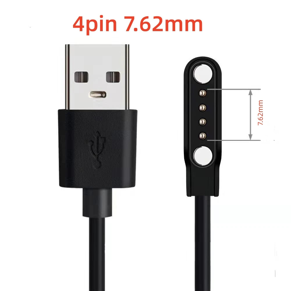 Universal 2Pin 4mm 7.62mm 4Pin Strong Magnetic Charge Cable USB Charging Line Cord Black White for Smart Watches