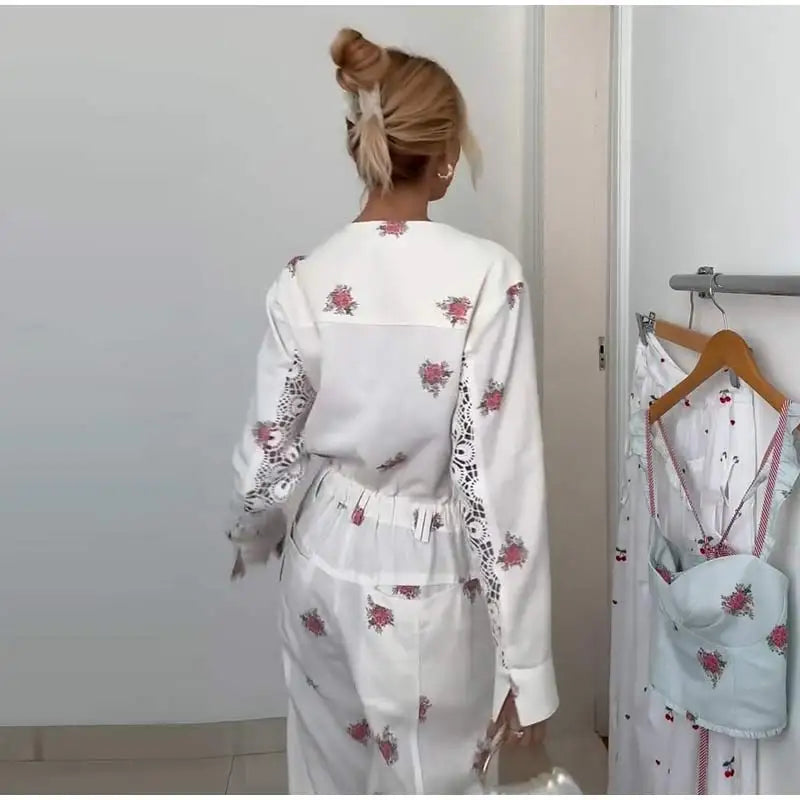 Elegant Print Women Jumpsuits Fashion Long Sleeve V-neck Zippers Female Overalls 2026 Summer Autumn All-match Lady Outfit