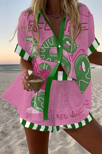 2025 New Summer Vacation Shorts Set 3D Printed Seaside Tropical Casual Lapel Shirt Blouse Top Shorts 2-Piece Suits Beach Holiday