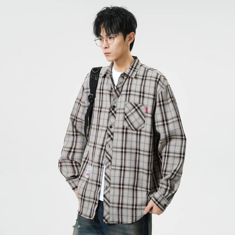 Men Shirt Plaid Flannel Long Sleeve Plus Size Loose Hip Hop Street Mens Casual Shirt Oversized Male Soft Dress Shirt Dropshippig