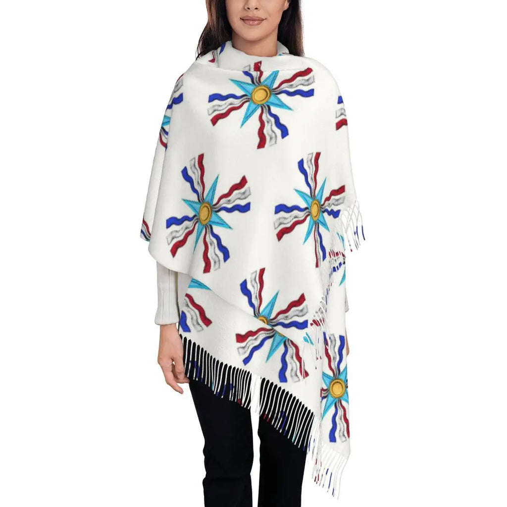 Luxury Assyrian Suryoyo Flag Scarf Tassel Scarves Women Soft Warm Shawls and Wraps Large Fall Winter Shawl Wrap