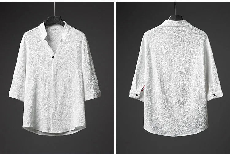 2026 Men's Two Piece Pant Sets Spring Summer Short Sleeve Shirt And Pants Outfits For Men Solid Cotton Linen Clothing Sets Male