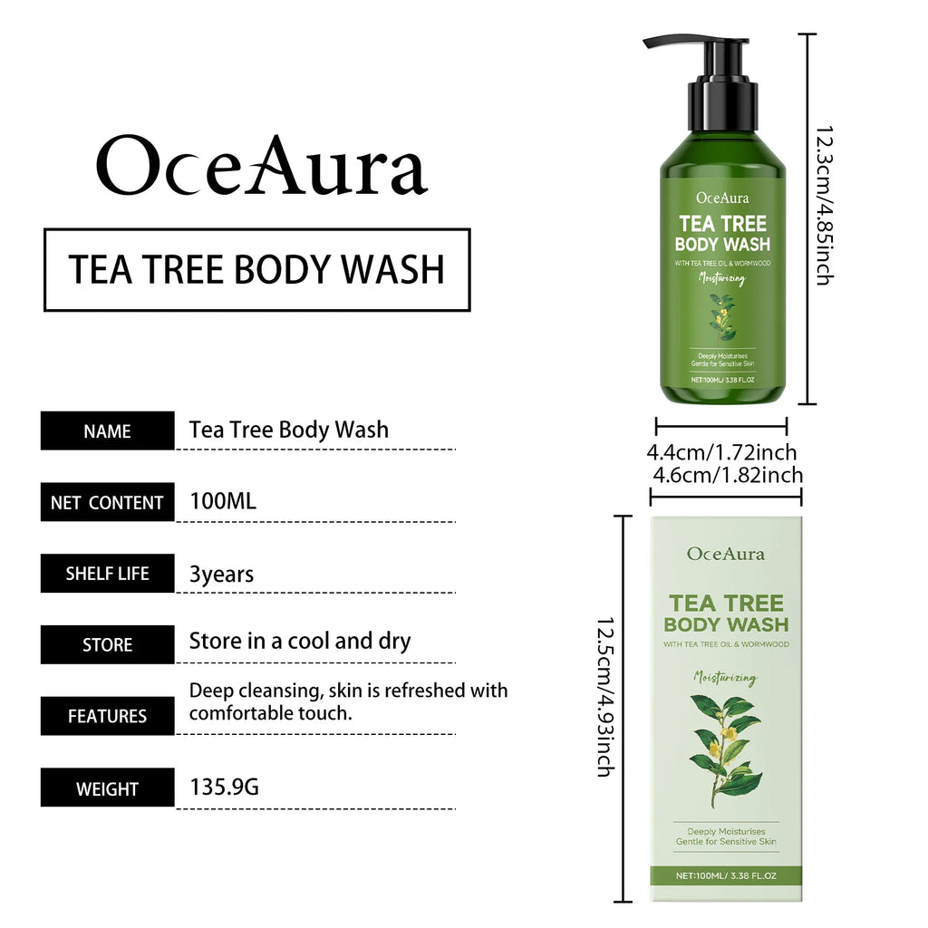 OceAura Tea Tree Body Wash Deep Cleaning Refreshing Skin Moisturizing Soft Skin Friendly Long Lasting Fragrance Shower Gel 100ml