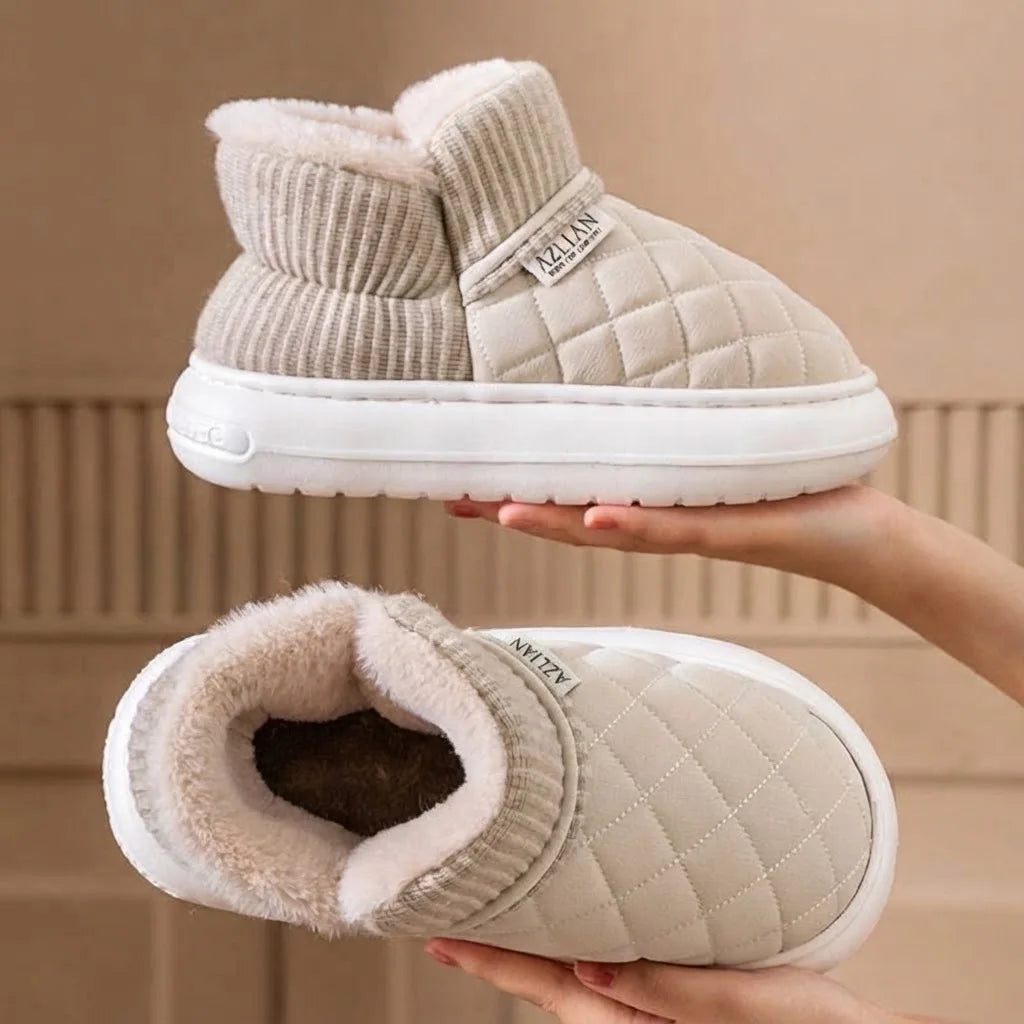 Winter Warm Snow Boots Unisex Thick Platform 4.0CM Quilted Plush Lined Non-Slip Indoor Outdoor Casual Cotton Shoes