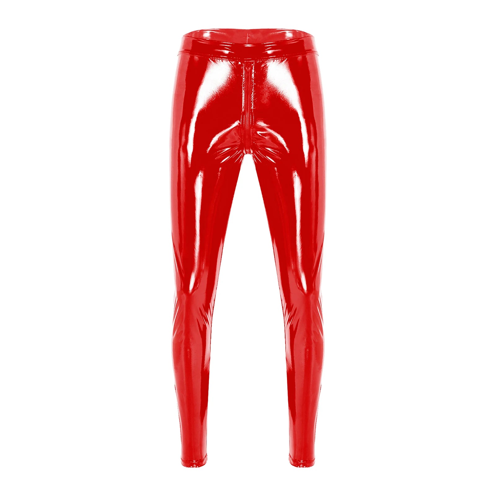 Men Latex Leather Pants Low Waist Faux Leather Shiny Pants Fashion Tight Trousers for Club Stage Show Rock Band Performance