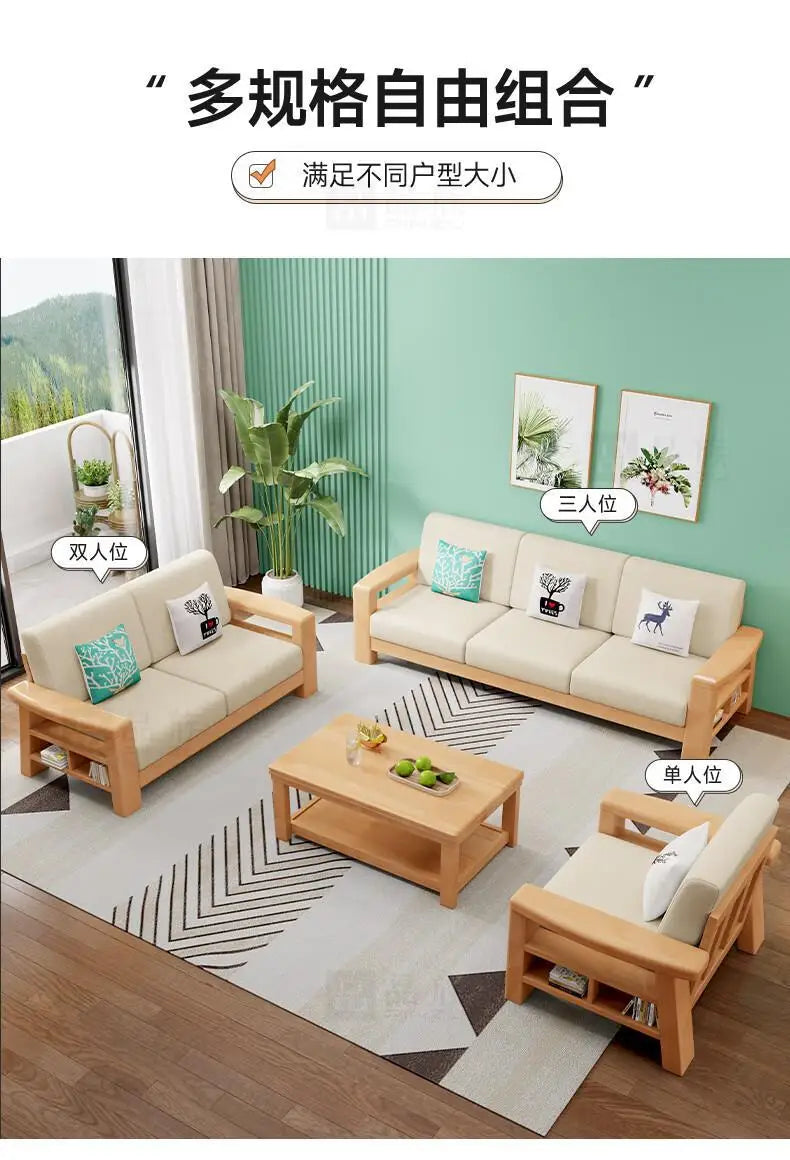 Combination household living room wood cloth winter and summer dual-purpose corner princess all rubber wood solid wood sofa