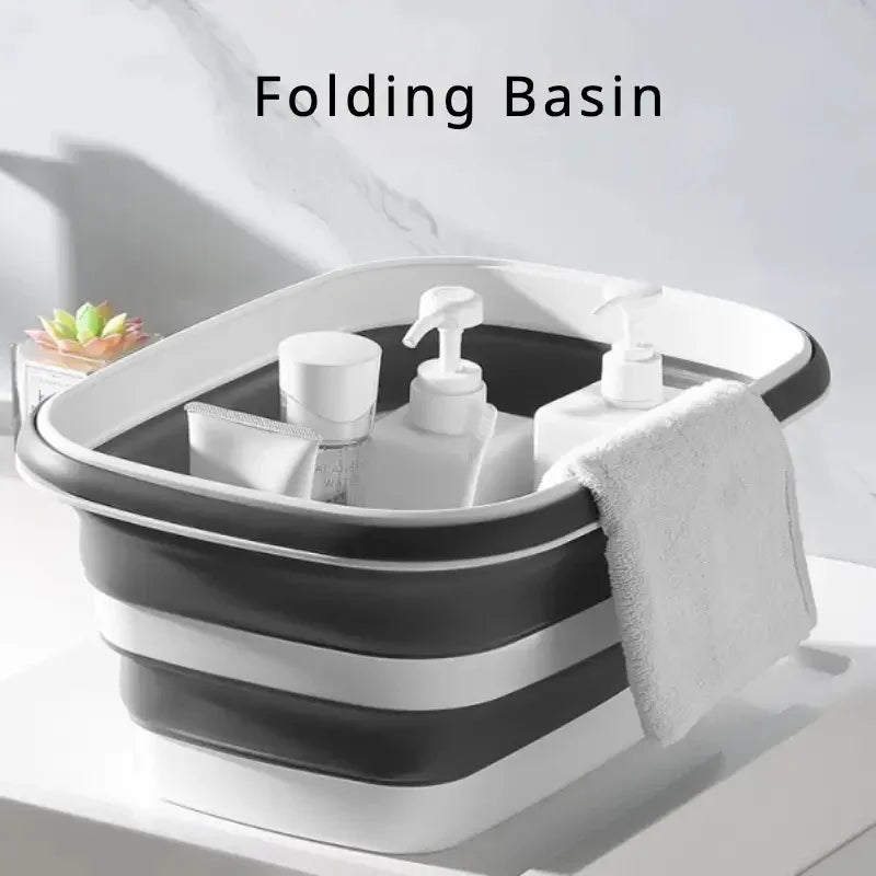 16L Collapsible Mop Bucket with Handles Space Saving Foldable Silicone Tub for Cleaning, Laundry, Storage - Portable Wash Basin