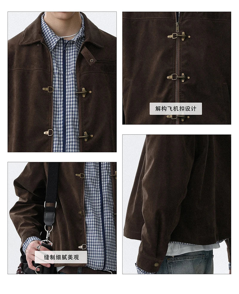 LUZHEN 2025 Autumn New Original Metal Buckle Placket Casual Jacket Men's Fashion High Quality Solid Color Elegant Clothes JY4230