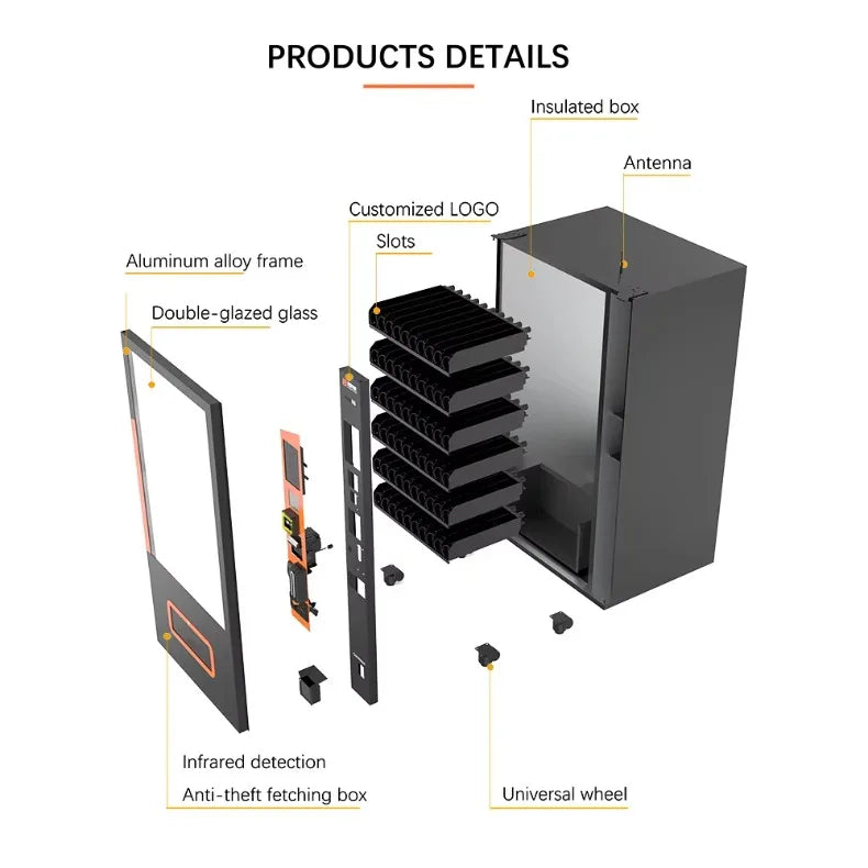 Vending Machine for Foods and Drinks 10 Inch Touch Screen Supports Card Cash and Coin Payment Popular in Europe and America