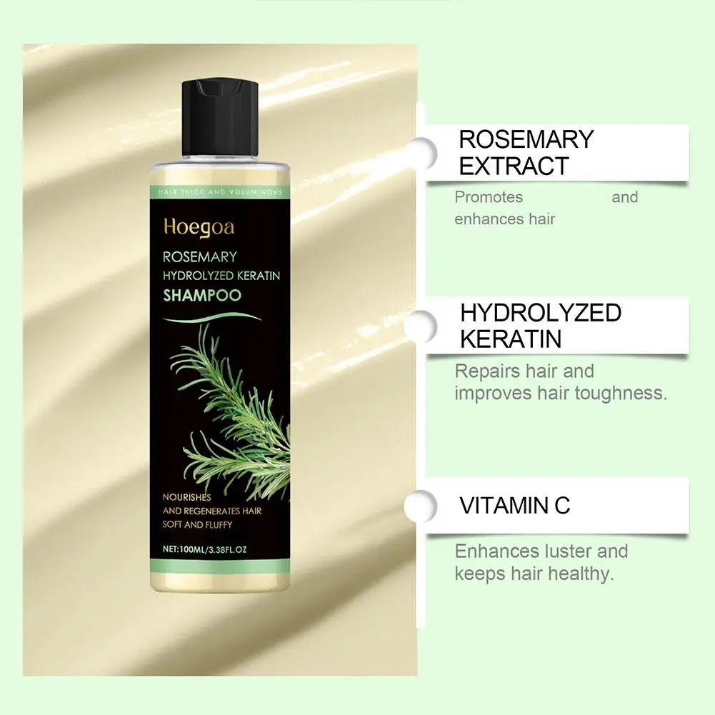 Hoegoa Rosemary Hydrolyzed Keratin Thickening Shampoo 100ml,Nourishing Volumizing Hair Regrowth Treatment for Thinning Hair
