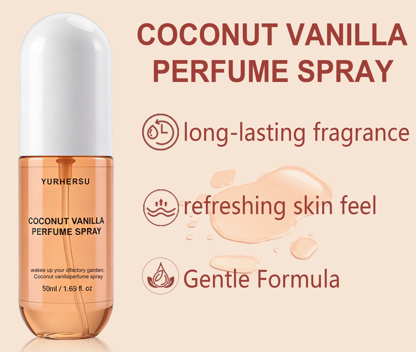 Vanilla Coconut Perfume Spray For Women Long Lasting Gourmand Fragrance Mist Unisex Body Spray Deodorant 50ml