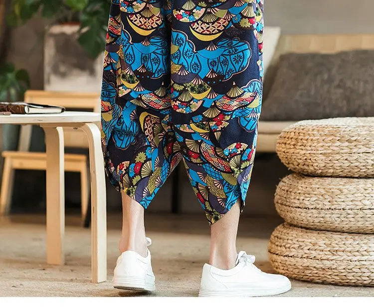 Men's Casual Cotton Linen Seven-Foot Pants Summer plus Size Lantern Loose Fit Shorts Harlan Style Comfortable Breathable Leis...