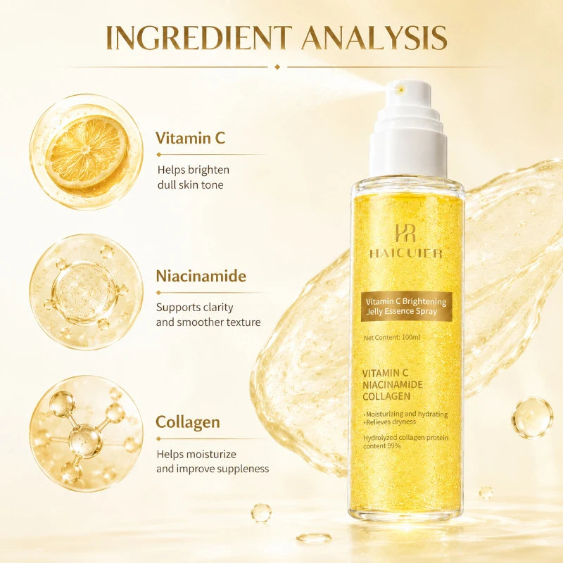 PDRN Vitamin C Jelly Essence Spray 100ml, Niacinamide Collagen Glow Soften Relieve Dryness Pre-makeup Spray Daily Skincare Set