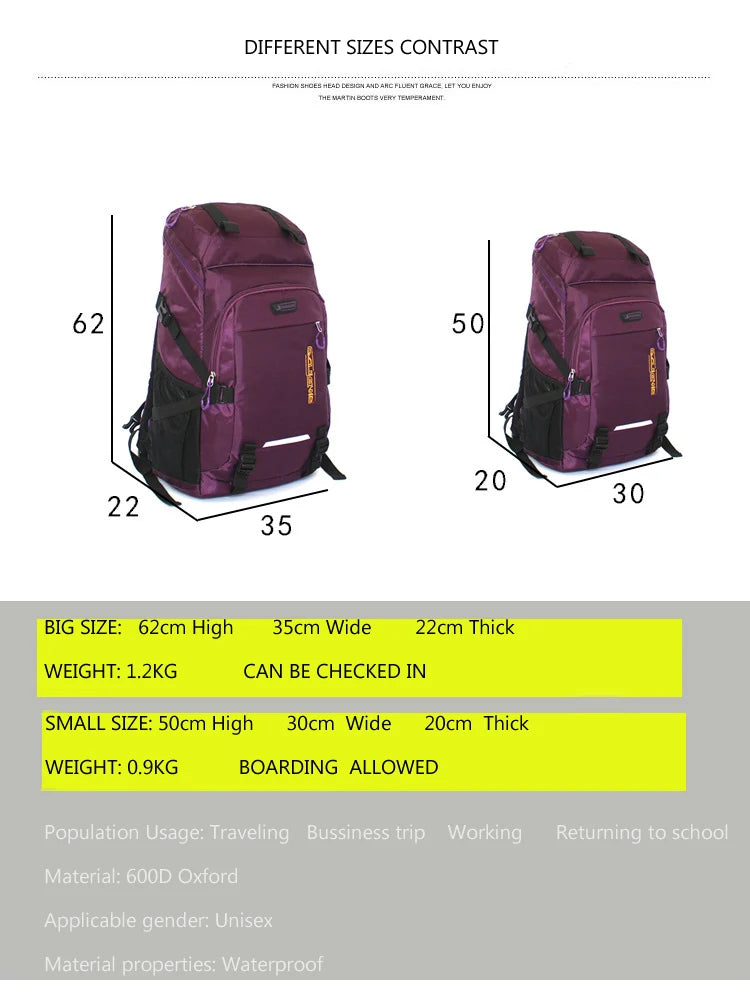 Waterproof Hiking Backpack Durable Bag Suitable for Men and Women's Travel, Hiking, Camping and Outdoor Leisure Activities
