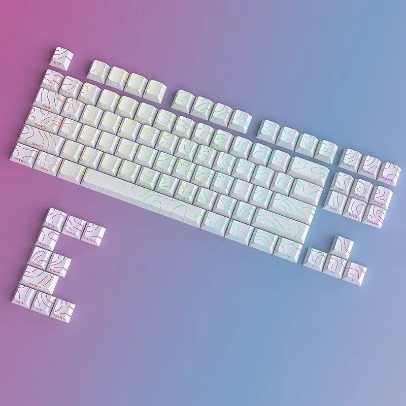 97 Keys White Contour Lines PBT Double Shot Keycaps Sidelit Light Backlit Translucent Cherry Profile for MX Mechanical Keyboards