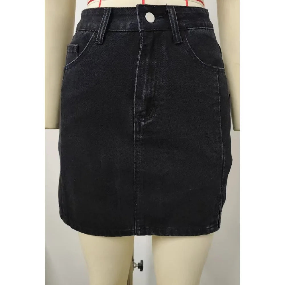 Women Summer Denim Skirts Solid Color Straight Jeans Mini Skirt