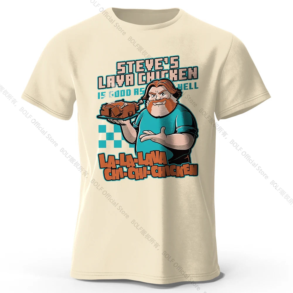 Men's Steve's Lava Chicken Printed T-Shirt 100% Cotton Oversized Quirky Graphic Tees for Women Summer Tops Geek Streetwear