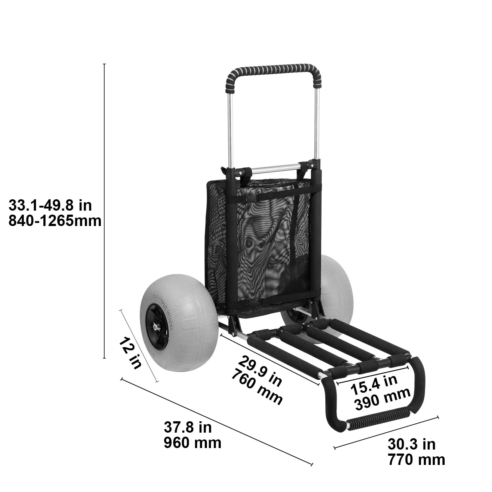 SucceBuy Beach Dolly with Big Wheels for Sand 165LBS Loading Capacity Folding Sand Cart with Cargo Deck Balloon Wheels for Beach