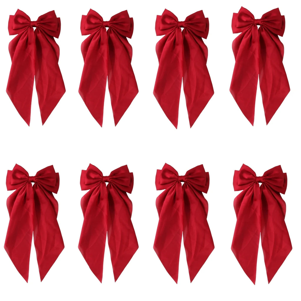 8 Ladies Satin Large White pink Red Blue Black Ribbon bow Oversized bow Long tail hair clip spring clip ponytail Hair accessorie