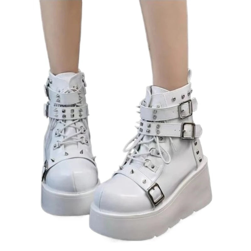 New Gothic Style Platform Vampire Cosplay Women Mid-calf Boots 2026 Winter Wedges Comfy Women Motorcycle Boots Shoes