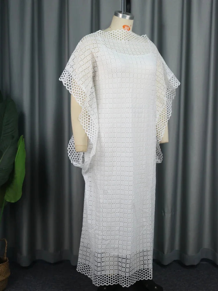 2026 White Maxi Dress for Women Elegant Lace Robes 3/4 Sleeve Loose Summer Gowns for Wedding Bridesmaid Party Vestido Feminino
