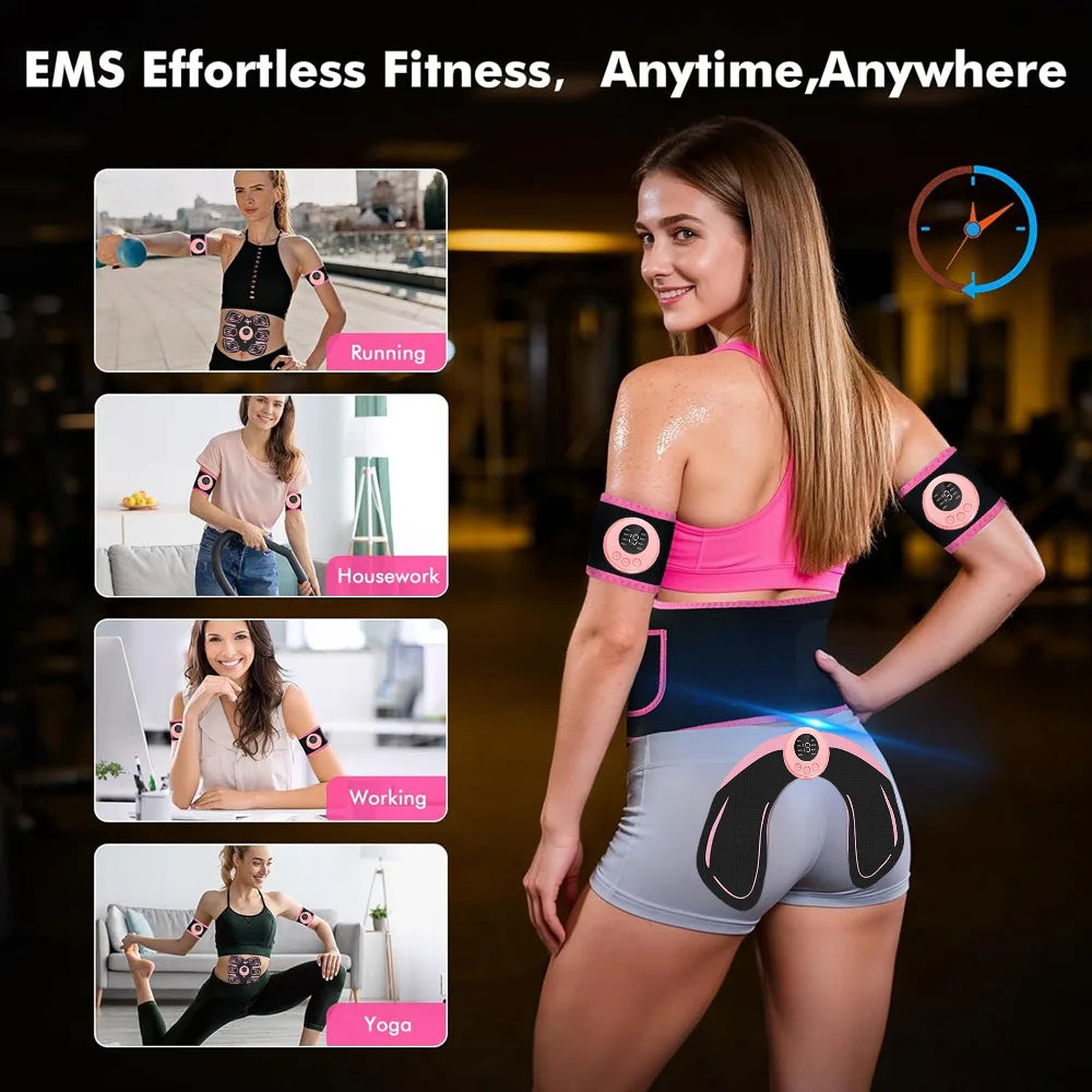Smart EMS Gel-Free Abdominal Slimming Belt Muscle Stimulator Waist Trainer Hip Lift Fitness Workout Home Gym Equipment