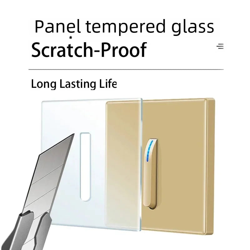 Wall Switch Light Switch 1 2 3 4 Gang Piano Button 1 Way 2 Way White Black Gray Gold Tempered Glass Panel L6