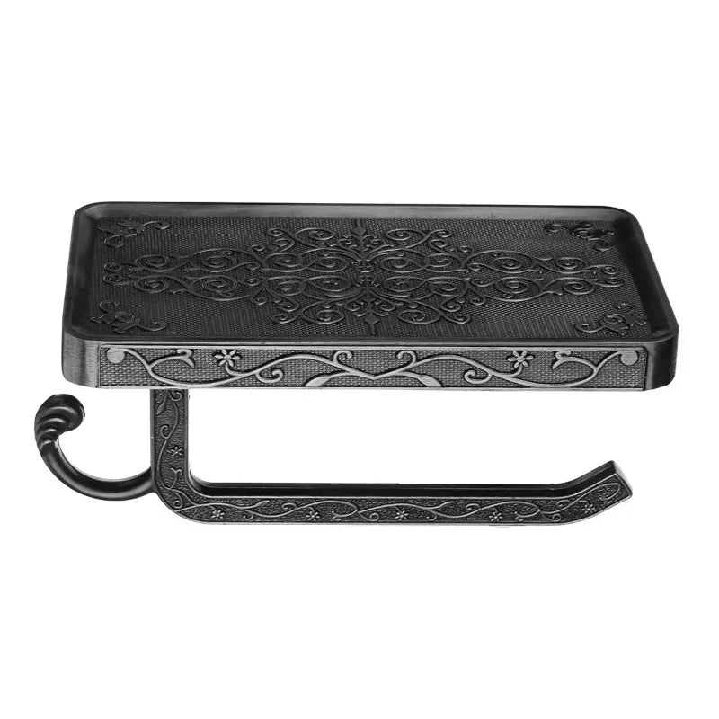 1Pc Antique Carved Wall-Mounted Zinc Alloy Bathroom Mobile Phone Holder with Shelf  Towel Rack Toilet Tissue Paper Holder