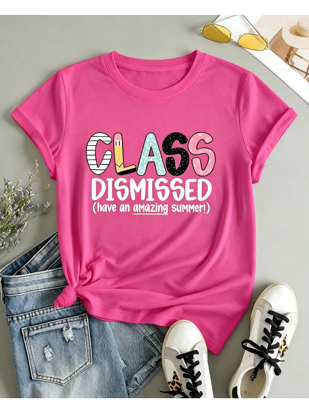 American Style Short Sleeve T-Shirt Women's Letter Print Slimming Fashionable Cross-Border Shoulder Length round Neck Top