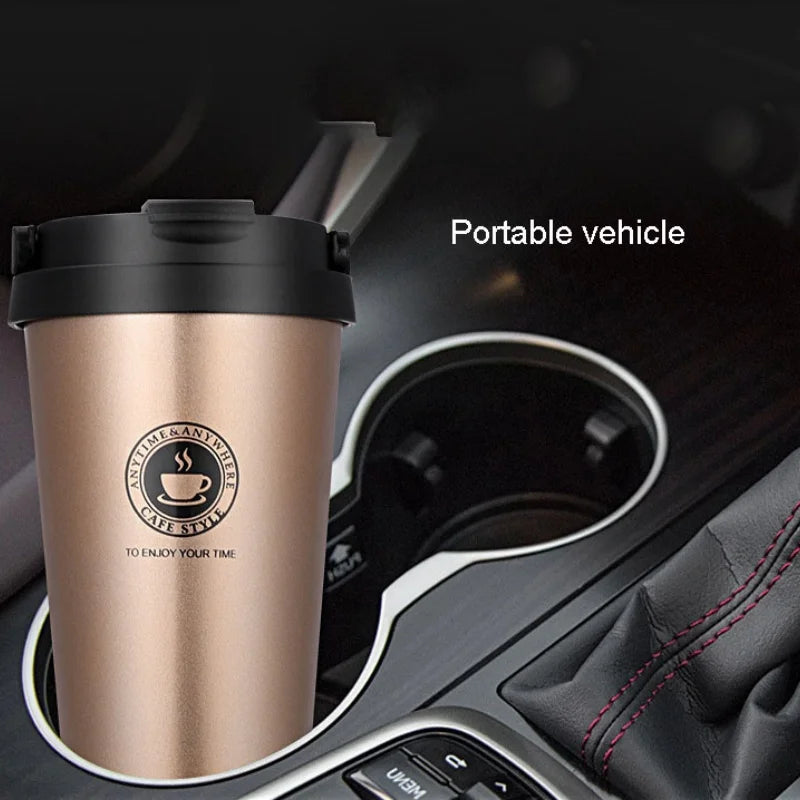 New American Simple Coffee Cup Portable Office Large-capacity Double-layer Vacuum Thermos Cup with Rope Seamless Lined Mug