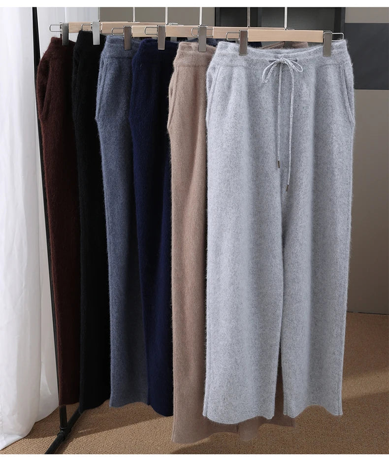 100% Mink Cashmere Pants Autumn Winter New Men' Elastic Waist Cashmere Pants Youth High-End Warm Outside Leggings Thick Casual