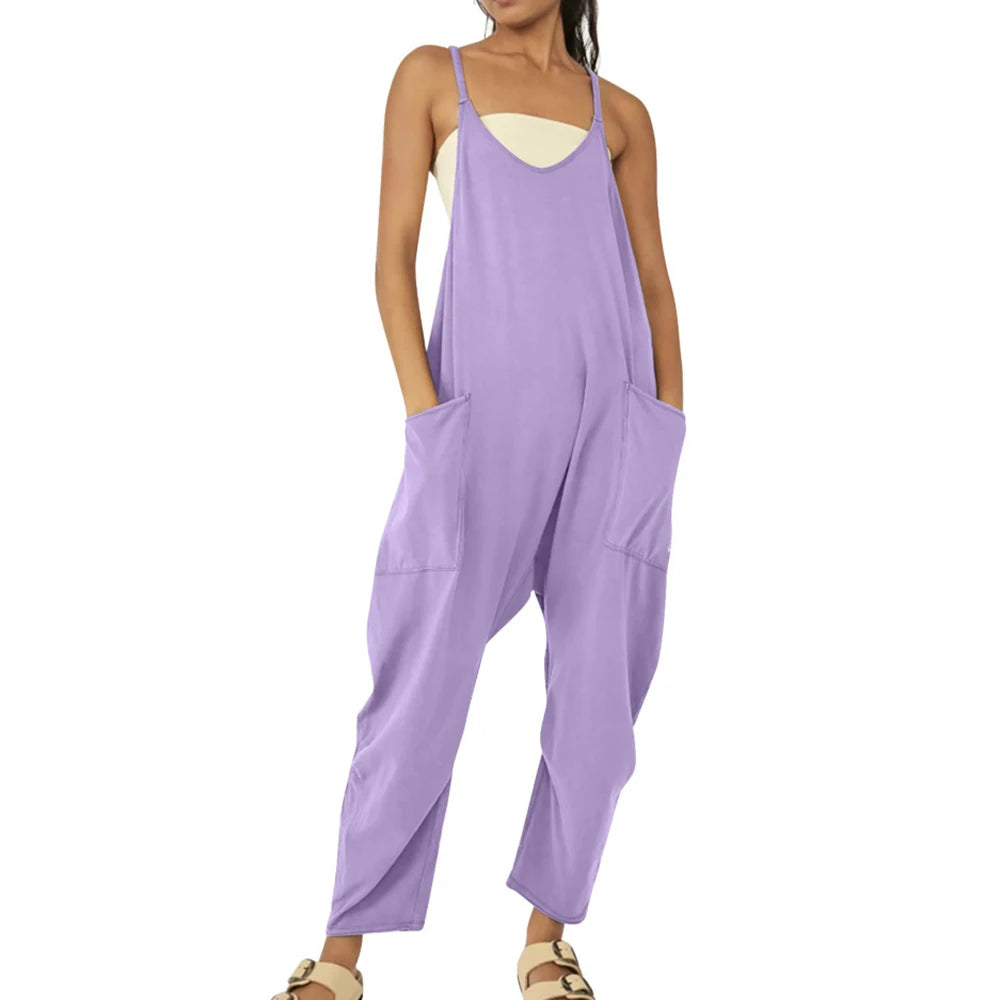 Women Casual Spaghetti Strap Sleeveless Jumpsuit Vintage Harajuku Wide Leg Loose Pants Summer Solid Oversize Overalls Rompers