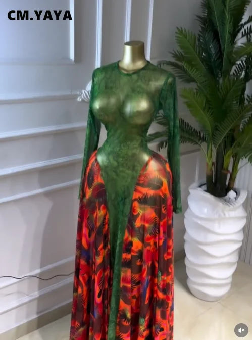 CM.YAYA Women O-neck Long Sleeve Big Swing A-line Maxi Dress 2026 Spring Evening Sexy Parties Vacation Long Dresses Vestidos