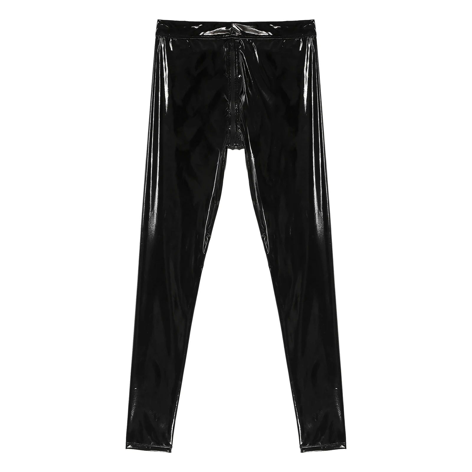 Men Latex Leather Pants Low Waist Faux Leather Shiny Pants Fashion Tight Trousers for Club Stage Show Rock Band Performance