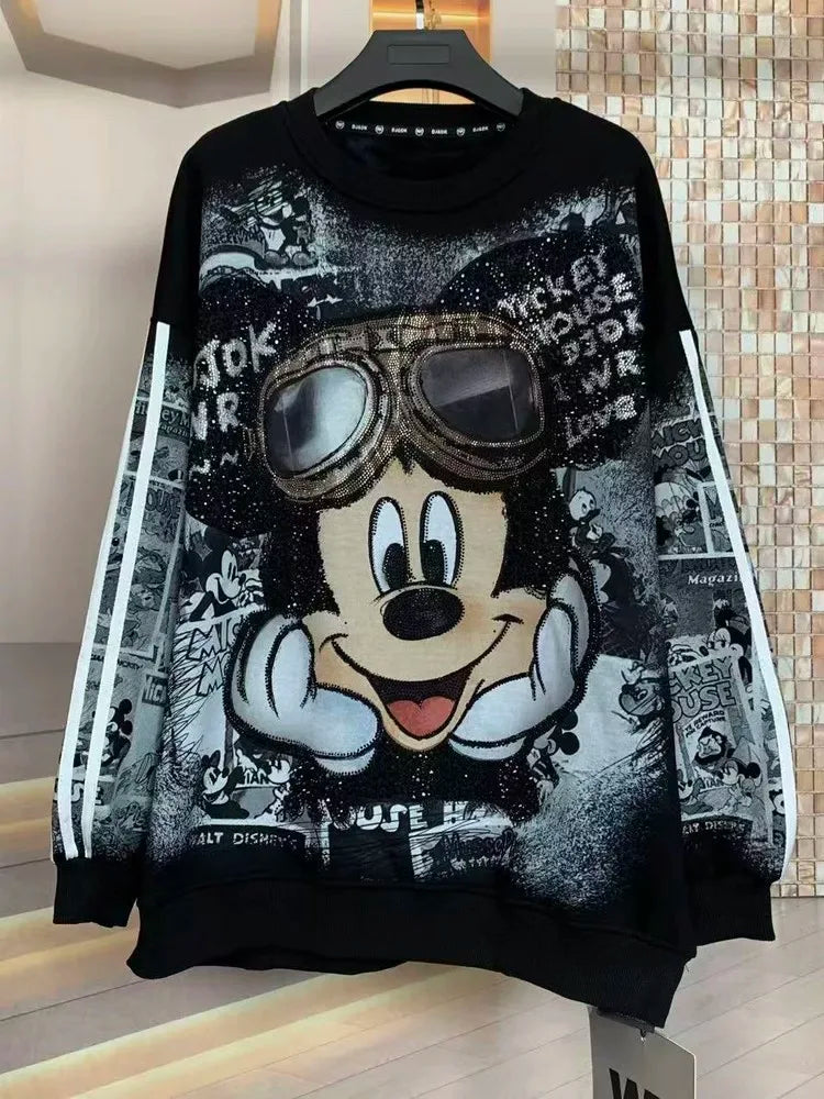 European and American new fashion heavy industry embroidery cartoon print loose hooded sweatshirt T-shirt for both men and women