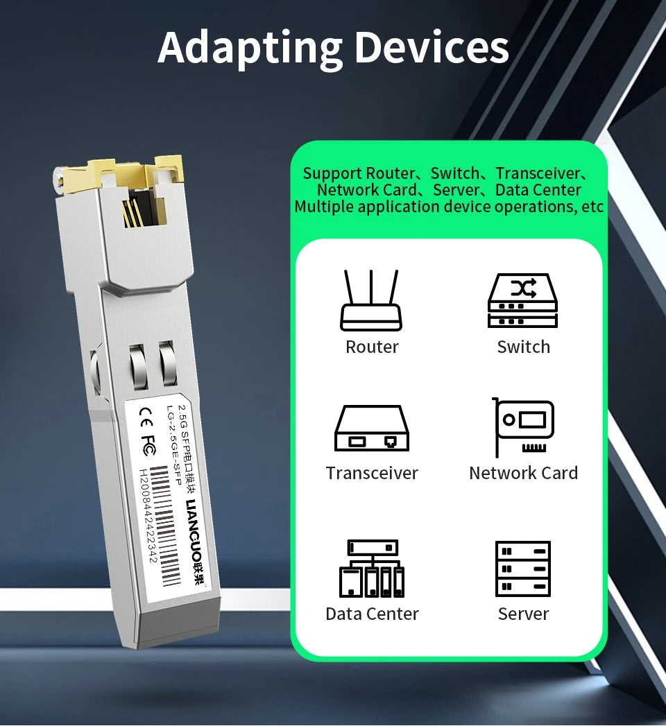HORACO 10G SFP+ Module 2.5G Copper SFP Modules Optical Port Turn to RJ45 Ethernet Port Gigabit 1000M Transceiver Module