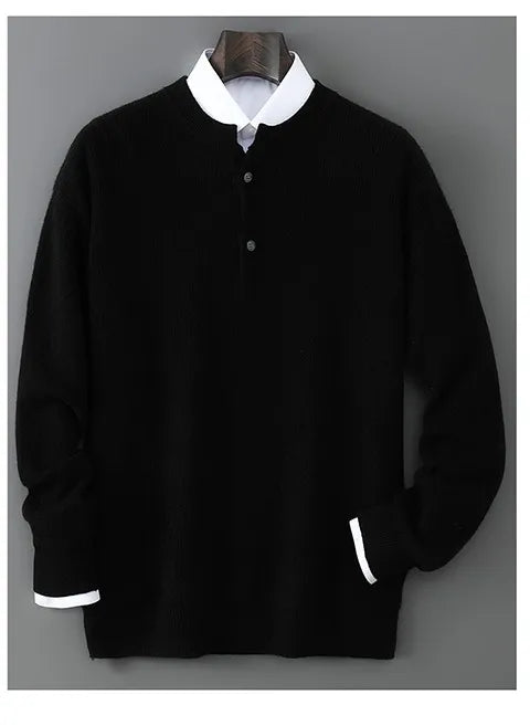 MVLYFLRT Men's 100% Merino Wool Round Neck Pullover Sweater Casual Thick Knit Autumn Winter Warm Cashmere Feel Sweater