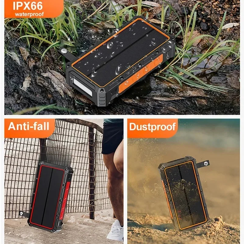 Portable Hand Crank Solar Power Bank With Light 20000mAh Large Capacity Fast Charging Mobile Power Supply Charger Station