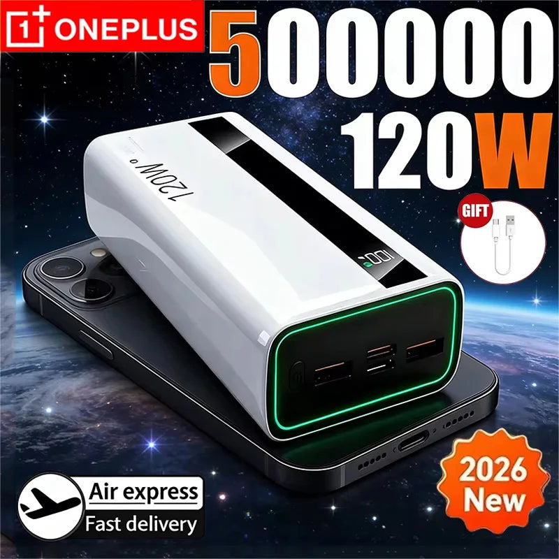 OnePlus 120W 500000mAh Power Bank High Capacity Digital Display Fast Charging Powerbank Portable Battery Charger For iPhone
